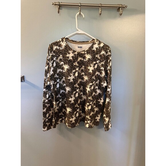 Basic Edition Tops - Basic Edition Womens XL Brown Leaves Long Sleeve Tee